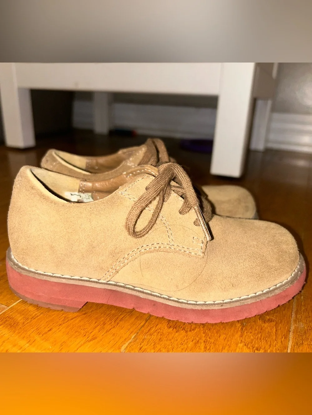Sperry Kids Suede Lace-Up Dress Shoes in Tan with Red Sole